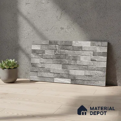 Stacked Stone Wall Tile TL 06583 C Brasil Gris 2 ft x 1 ft Ceramic Matte Finish - 9 mm | Suitable for Courtyard, Foyer, Balcony, Elevation