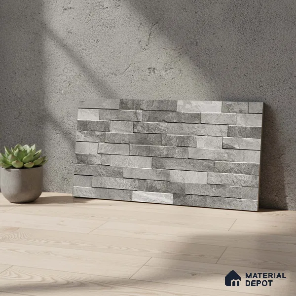 Stacked Stone Wall Tile TL 06583 C Brasil Gris 2 ft x 1 ft Ceramic Matte Finish - 9 mm | Suitable for Courtyard, Foyer, Balcony, Elevation