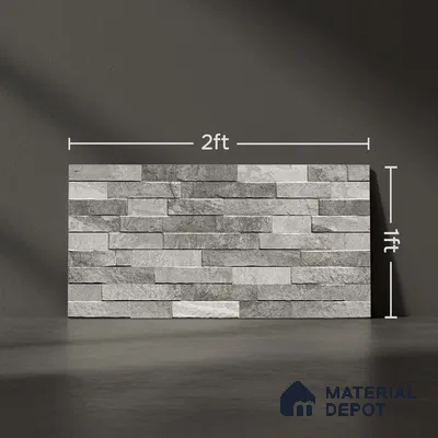 Stacked Stone Wall Tile TL 06583 C Brasil Gris 2 ft x 1 ft Ceramic Matte Finish - 9 mm | Suitable for Courtyard, Foyer, Balcony, Elevation