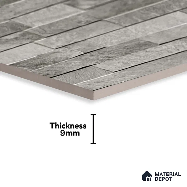 Stacked Stone Wall Tile TL 06583 C Brasil Gris 2 ft x 1 ft Ceramic Matte Finish - 9 mm | Suitable for Courtyard, Foyer, Balcony, Elevation