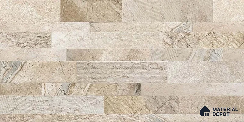 Stacked Stone Wall Tile TL 06579 Ascot Baige 2 ft x 1 ft Ceramic Matte Finish - 9 mm | Suitable for Foyer, Balcony, Elevation, Courtyard