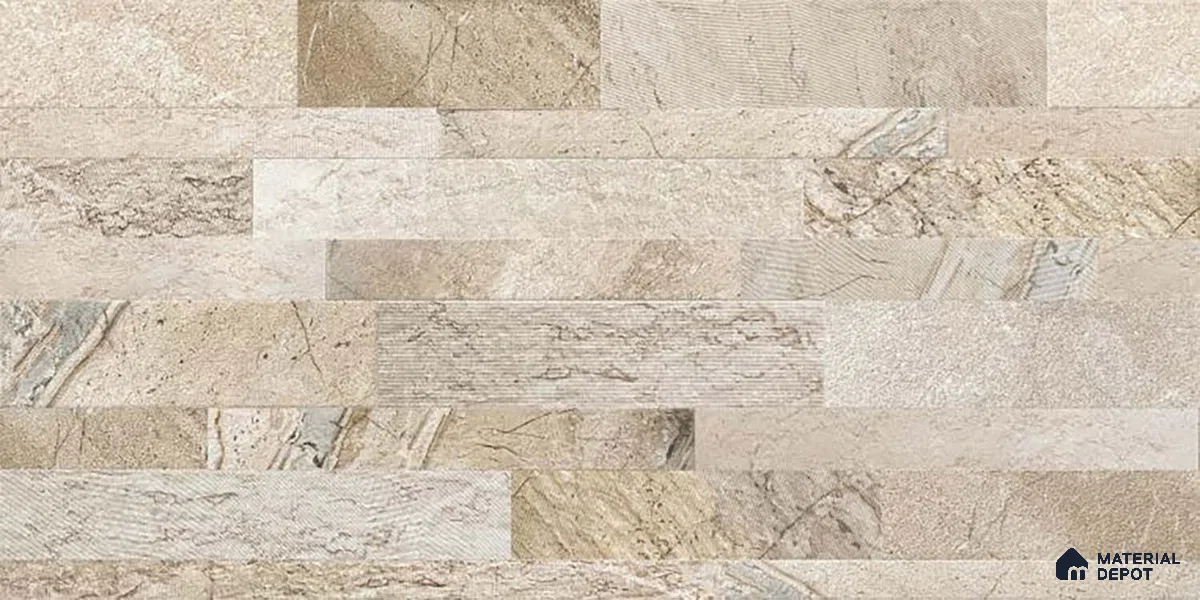 Stacked Stone Wall Tile TL 06579 Ascot Baige 2 ft x 1 ft Ceramic Matte Finish - 9 mm | Suitable for Foyer, Balcony, Elevation, Courtyard