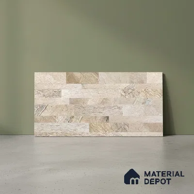 Stacked Stone Wall Tile TL 06579 Ascot Baige 2 ft x 1 ft Ceramic Matte Finish - 9 mm | Suitable for Foyer, Balcony, Elevation, Courtyard