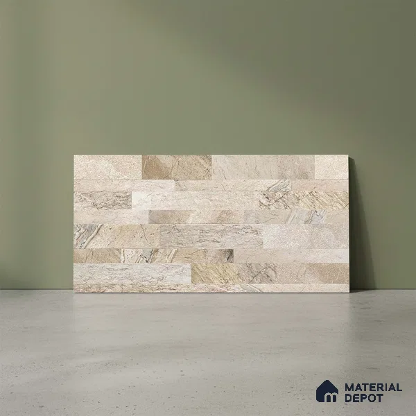Stacked Stone Wall Tile TL 06579 Ascot Baige 2 ft x 1 ft Ceramic Matte Finish - 9 mm | Suitable for Foyer, Balcony, Elevation, Courtyard