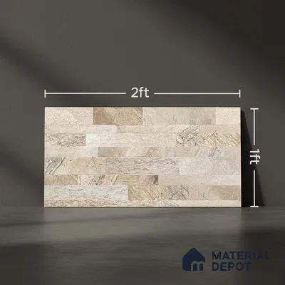 Stacked Stone Wall Tile TL 06579 Ascot Baige 2 ft x 1 ft Ceramic Matte Finish - 9 mm | Suitable for Foyer, Balcony, Elevation, Courtyard