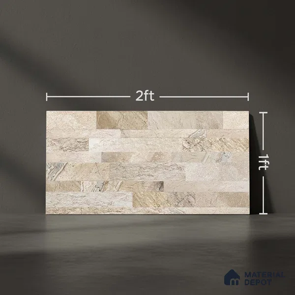 Stacked Stone Wall Tile TL 06579 Ascot Baige 2 ft x 1 ft Ceramic Matte Finish - 9 mm | Suitable for Foyer, Balcony, Elevation, Courtyard