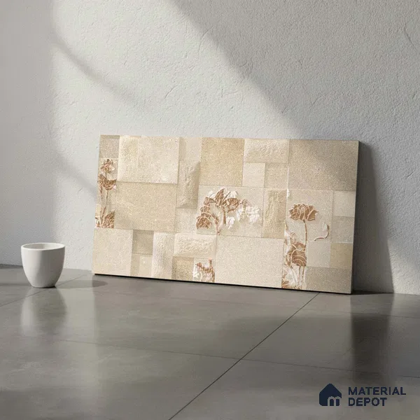 Stacked Stone Wall Tile TL 06591 Noxer Baige 2 ft x 1 ft Ceramic Matte Finish - 9 mm | Suitable for Courtyard, Foyer, Balcony, Elevation (Sample)