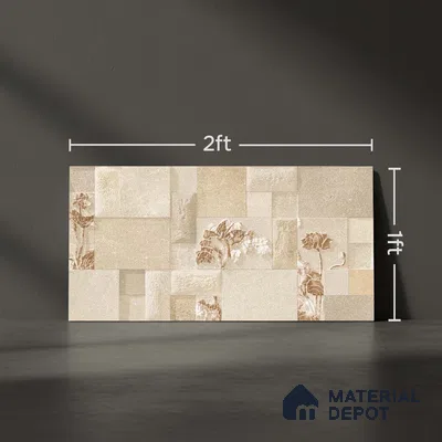 Stacked Stone Wall Tile TL 06591 Noxer Baige 2 ft x 1 ft Ceramic Matte Finish - 9 mm | Suitable for Courtyard, Foyer, Balcony, Elevation (Sample)