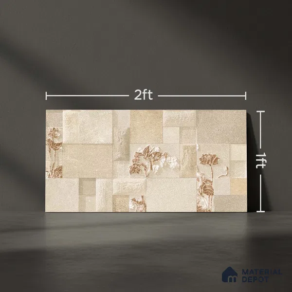 Stacked Stone Wall Tile TL 06591 Noxer Baige 2 ft x 1 ft Ceramic Matte Finish - 9 mm | Suitable for Courtyard, Foyer, Balcony, Elevation (Sample)