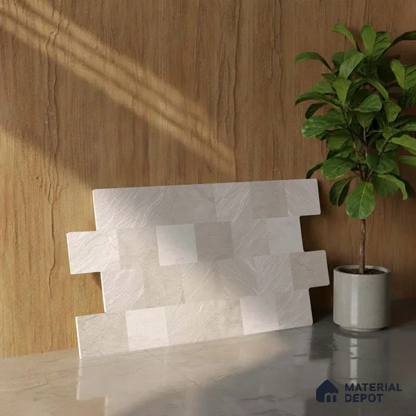 Stacked Stone Wall Tile TL 06595 B Lumina Baige 2 ft x 1 ft Ceramic Matte Finish - 9 mm | Suitable for Foyer, Balcony, Elevation, Courtyard (Sample)