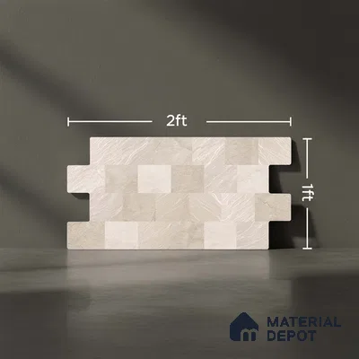 Stacked Stone Wall Tile TL 06595 B Lumina Baige 2 ft x 1 ft Ceramic Matte Finish - 9 mm | Suitable for Foyer, Balcony, Elevation, Courtyard (Sample)
