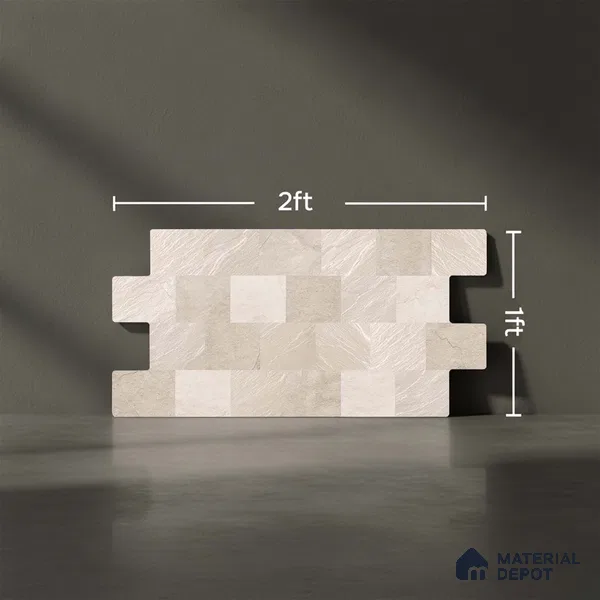 Stacked Stone Wall Tile TL 06595 B Lumina Baige 2 ft x 1 ft Ceramic Matte Finish - 9 mm | Suitable for Foyer, Balcony, Elevation, Courtyard (Sample)