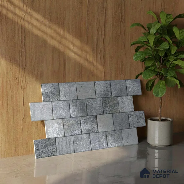 Stacked Stone Wall Tile TL 06595 Lumina Gris 2 ft x 1 ft Ceramic Matte Finish - 9 mm | Suitable for Courtyard, Foyer, Balcony, Elevation (Sample)