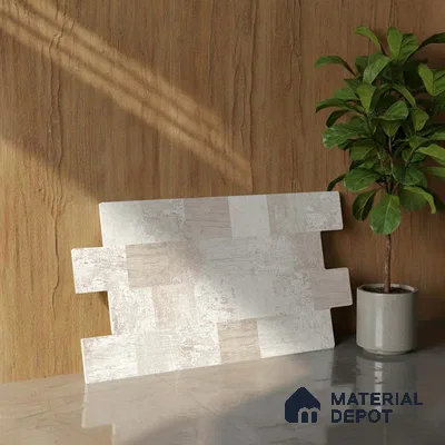 Stacked Stone Wall Tile TL 06595 C Lumina Yellow 2 ft x 1 ft Ceramic Matte Finish - 9 mm | Suitable for Courtyard, Foyer, Balcony, Elevation (Sample)