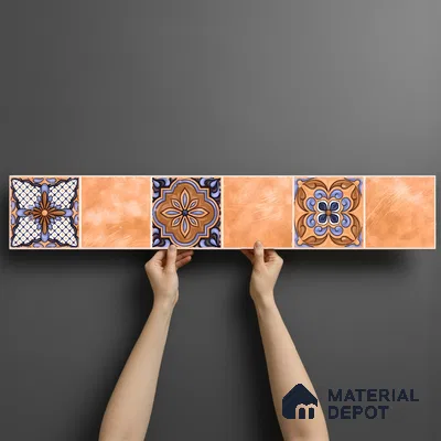 Moroccan Look Floor Tile TL 06574 B Penny Amber Decore 35 Inch x 6 Inch Vitrified Matte Finish - 9 mm | Suitable for Living Room, Kitchen & Bedroom (Sample)