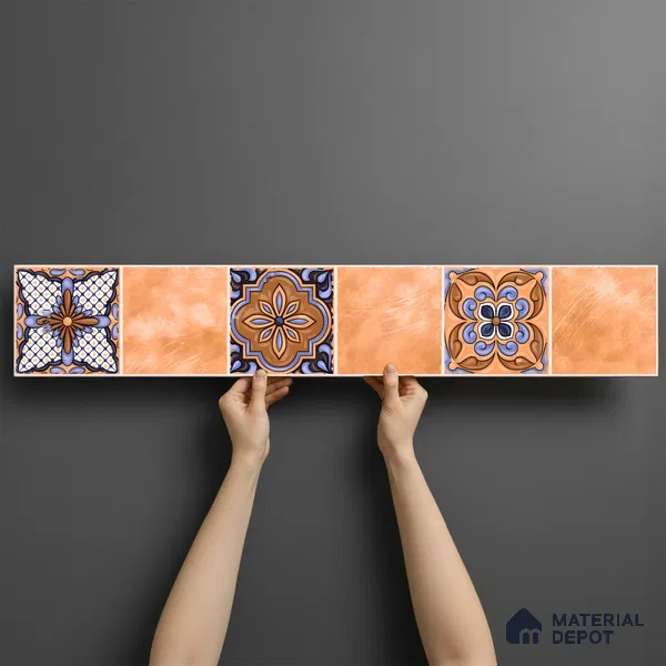 Moroccan Look Floor Tile TL 06574 B Penny Amber Decore 35 Inch x 6 Inch Vitrified Matte Finish - 9 mm | Suitable for Living Room, Kitchen & Bedroom (Sample)