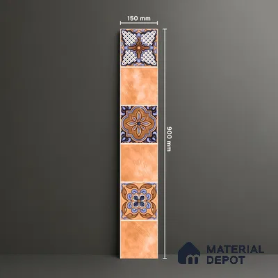 Moroccan Look Floor Tile TL 06574 B Penny Amber Decore 35 Inch x 6 Inch Vitrified Matte Finish - 9 mm | Suitable for Living Room, Kitchen & Bedroom (Sample)