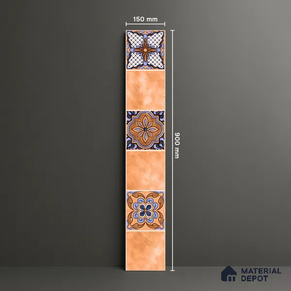 Moroccan Look Floor Tile TL 06574 B Penny Amber Decore 35 Inch x 6 Inch Vitrified Matte Finish - 9 mm | Suitable for Living Room, Kitchen & Bedroom (Sample)