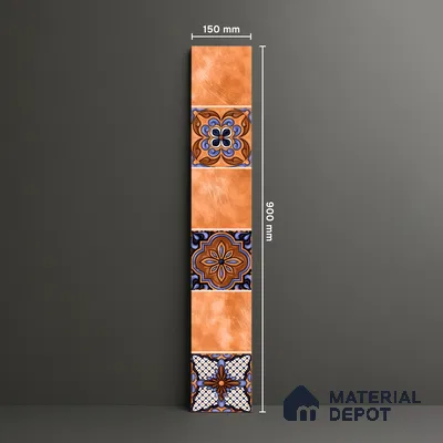 Moroccan Look Floor Tile TL 06574 F Penny Beige Decore 35 Inch x 6 Inch Vitrified Matte Finish - 9 mm | Suitable for Living Room, Kitchen & Bedroom