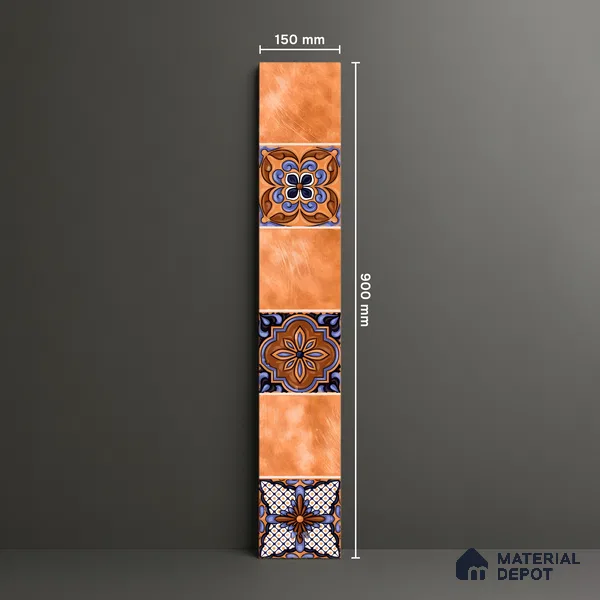 Moroccan Look Floor Tile TL 06574 F Penny Beige Decore 35 Inch x 6 Inch Vitrified Matte Finish - 9 mm | Suitable for Living Room, Kitchen & Bedroom