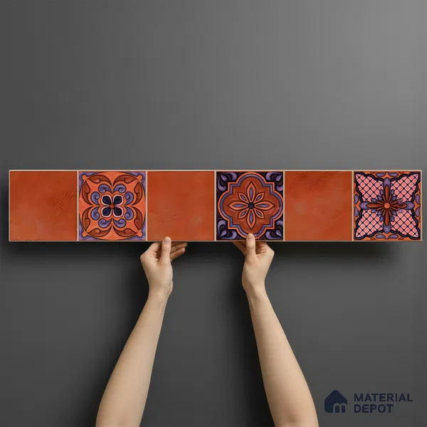 Moroccan Look Floor Tile TL 06574 H Penny Brown Decore 35 Inch x 6 Inch Vitrified Matte Finish - 9 mm | Suitable for Living Room, Kitchen & Bedroom (Sample)
