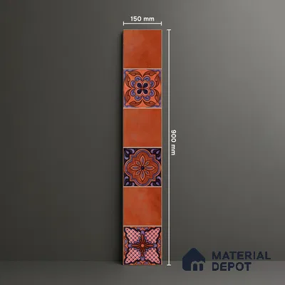 Moroccan Look Floor Tile TL 06574 H Penny Brown Decore 35 Inch x 6 Inch Vitrified Matte Finish - 9 mm | Suitable for Living Room, Kitchen & Bedroom (Sample)