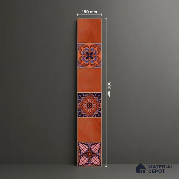 Moroccan Look Floor Tile TL 06574 H Penny Brown Decore 35 Inch x 6 Inch Vitrified Matte Finish - 9 mm | Suitable for Living Room, Kitchen & Bedroom (Sample)