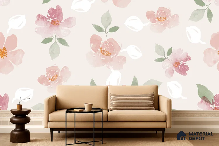 Blush Garden Subtle Beige Botanical Leaf Print | WP 04130 B Non Woven Matte Finish Florals Style Premium Customized size Wallpaper | 150 GSM WP01MTF Paper | (MOQ = 30 Sq. Ft.)