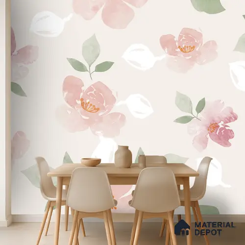 Blush Garden Subtle Beige Botanical Leaf Print | WP 04130 Canvas Texture Finish Florals Style luxurious Customized size Wallpaper | 250 GSM WP01CNF Paper | (MOQ = 30 Sq. Ft.)