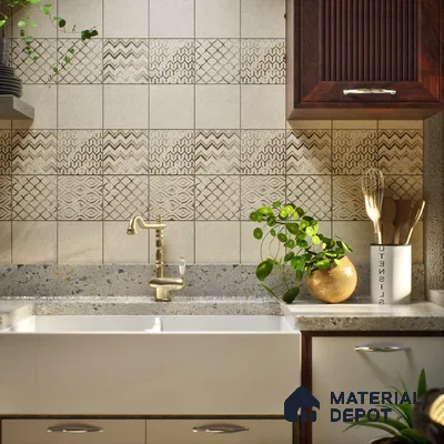 Subway Wall Tile TL 06431 Coastal Glam Beige 8 x 8 inch Ceramic Matte Finish - 10 mm | 36 Random Design | Suitable for Accent / Feature Walls, Bathroom, Kitchen Wall & Backsplashes (Sample)