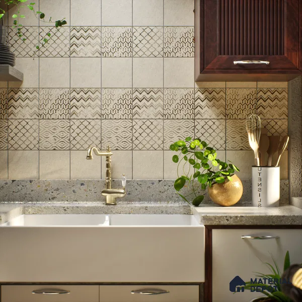 Subway Wall Tile TL 06431 Coastal Glam Beige 8 x 8 inch Ceramic Matte Finish - 10 mm | 36 Random Design | Suitable for Accent / Feature Walls, Bathroom, Kitchen Wall & Backsplashes (Sample)