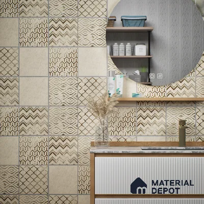 Subway Wall Tile TL 06431 Coastal Glam Beige 8 x 8 inch Ceramic Matte Finish - 10 mm | 36 Random Design | Suitable for Accent / Feature Walls, Bathroom, Kitchen Wall & Backsplashes (Sample)