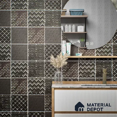 Subway Wall Tile TL 06431 C Coastal Glam Coffee 8 x 8 inch Ceramic Matte Finish - 10 mm | 36 Random Design | Suitable for Accent / Feature Walls, Bathroom, Kitchen Wall & Backsplashes (Sample)