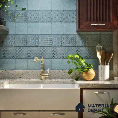 Subway Wall Tile TL 06431 G Coastal Glam Sky 8 x 8 inch Ceramic Matte Finish - 10 mm | 36 Random Design | Suitable for Accent / Feature Walls, Bathroom, Kitchen Wall & Backsplashes (Sample)