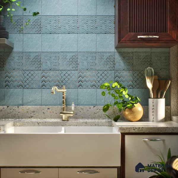 Subway Wall Tile TL 06431 G Coastal Glam Sky 8 x 8 inch Ceramic Matte Finish - 10 mm | 36 Random Design | Suitable for Accent / Feature Walls, Bathroom, Kitchen Wall & Backsplashes (Sample)