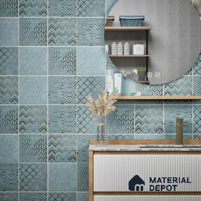 Subway Wall Tile TL 06431 G Coastal Glam Sky 8 x 8 inch Ceramic Matte Finish - 10 mm | 36 Random Design | Suitable for Accent / Feature Walls, Bathroom, Kitchen Wall & Backsplashes (Sample)