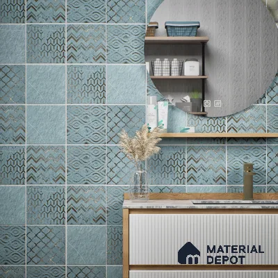 Subway Wall Tile TL 06431 H Coastal Glam Sky Base 8 x 8 inch Ceramic Matte Finish - 10 mm | 36 Random Design | Suitable for Accent / Feature Walls, Bathroom, Kitchen Wall & Backsplashes (Sample)