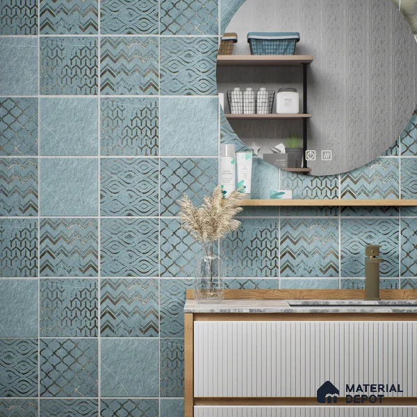 Subway Wall Tile TL 06431 H Coastal Glam Sky Base 8 x 8 inch Ceramic Matte Finish - 10 mm | 36 Random Design | Suitable for Accent / Feature Walls, Bathroom, Kitchen Wall & Backsplashes (Sample)