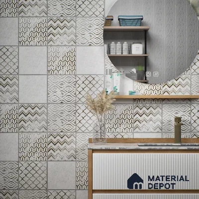 Subway Wall Tile TL 06431 I Coastal Glam White 8 x 8 inch Ceramic Matte Finish - 10 mm | 36 Random Design | Suitable for Accent / Feature Walls, Bathroom, Kitchen Wall & Backsplashes (Sample)