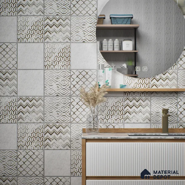 Subway Wall Tile TL 06431 I Coastal Glam White 8 x 8 inch Ceramic Matte Finish - 10 mm | 36 Random Design | Suitable for Accent / Feature Walls, Bathroom, Kitchen Wall & Backsplashes (Sample)