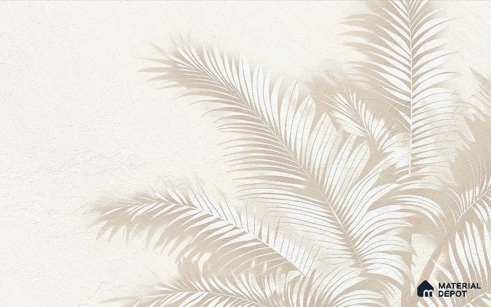 Light Beige Minimal Palm Leaf Texture Tropical Mist Nature Art | WP 03927 Non Woven Matte Finish Tropical Style Premium Customized size Wallpaper | 150 GSM WP01MTF Paper | (MOQ = 30 Sq. Ft.) | Design change not possible