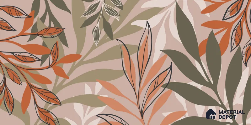 Warm Beige Abstract Leaf Line Tropical Mist Nature Art | WP 03923 Non Woven Matte Finish Tropical Style Premium Customized size Wallpaper | 150 GSM WP01MTF Paper | (MOQ = 30 Sq. Ft.)