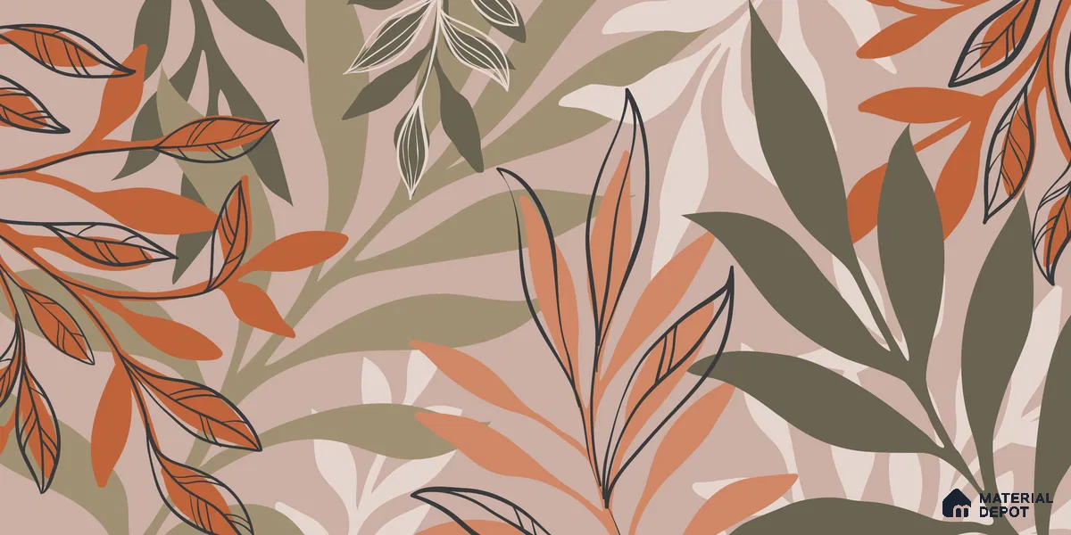 Warm Beige Abstract Leaf Line Tropical Mist Nature Art | WP 03923 Non Woven Matte Finish Tropical Style Premium Customized size Wallpaper | 150 GSM WP01MTF Paper | (MOQ = 30 Sq. Ft.)
