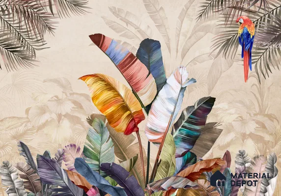 Feathers of the Painted Tropical Mist Nature Art | WP 04001 Non Woven Matte Finish Tropical Style Premium Customized size Wallpaper | 150 GSM WP01MTF Paper | (MOQ = 30 Sq. Ft.) | Design change not possible