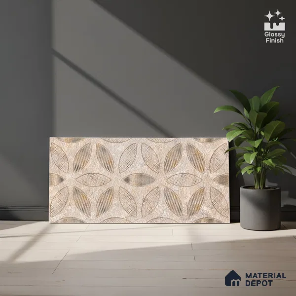 Highlighter Wall Tile TL 06548 Dixon Crema HL 02 - A / B 2 ft x 1 ft Ceramic Glossy Finish - 8 mm | Suitable for Living Room, Kitchen & Bathroom (Sample)