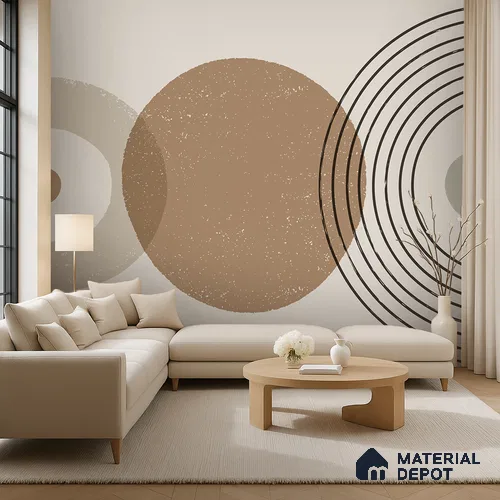 WP 04162 B | Primitive Harmony Flare | Beige & Tan Abstract Circles Look Wallpaper Non Woven Matte Finish (Customised Size) | (MOQ = 30 Sq. Ft.)