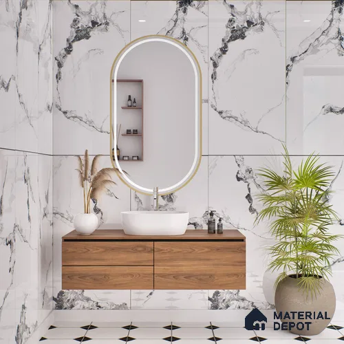 Budget Friendly Marble Floor & Wall Tile Value For Money TL 05595 Grey Belleza 4 ft x 2 ft - Vitrified Glossy Finish -9 mm | 4 Random Design | Suitable for Living Room, Bedroom & Bathroom