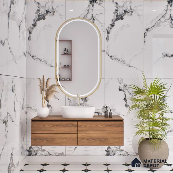 Budget Friendly Marble Floor & Wall Tile Value For Money TL 05595 Grey Belleza 4 ft x 2 ft - Vitrified Glossy Finish -9 mm | 4 Random Design | Suitable for Living Room, Bedroom & Bathroom