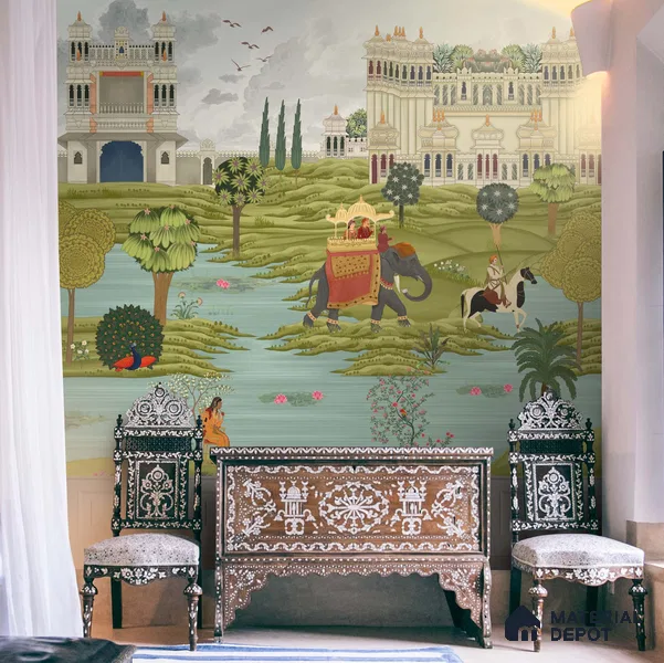 Bharat, Rich Indian Scenic Wallpaper, Customised Sukoon Series Canvas Patterned Design (Customised Size Wallpaper)