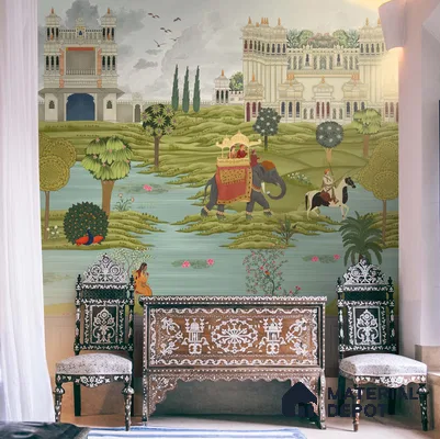 Bharat, Rich Indian Scenic Wallpaper, Customised Sukoon Series Handmade Patterned Design (Customised Size Wallpaper)